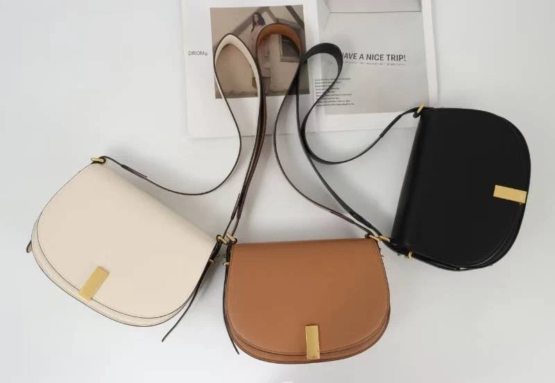 Design Damenmode lässige schlichte Umhängetasche Damen Leder Kupferschnalle Umhängetasche Echtes Leder Satteltasche weiblich