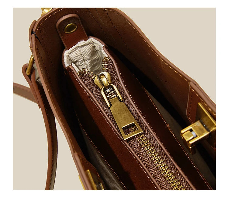 Sac en Cuir Véritable  Rabat Hasp 3 Poches Croisé Vintage