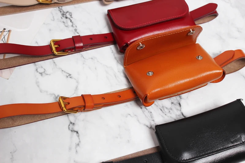 Ceinture cuir véritable avec pochette – Style Coréen Minimaliste