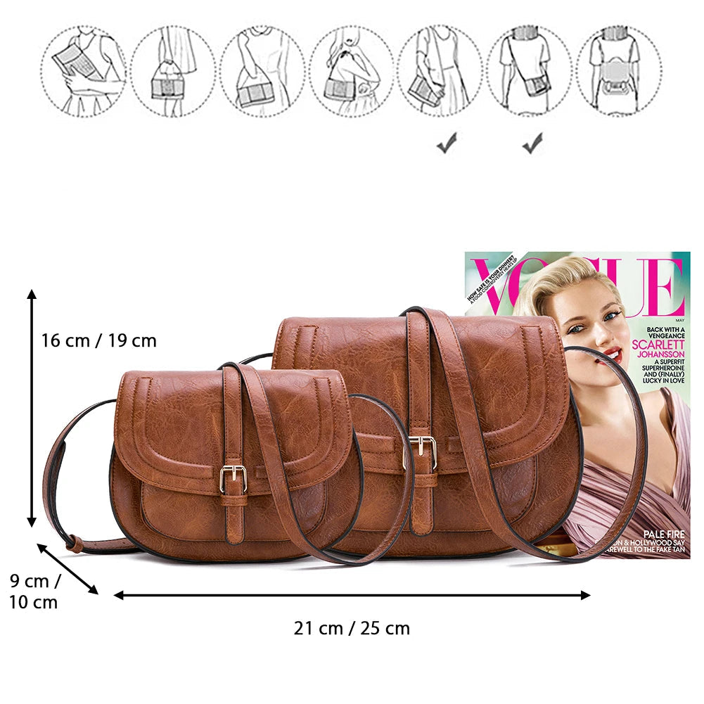 Sac à main Crossbody Cuir PU – Style Boho Selle,Décoration Frondée MYNELIA