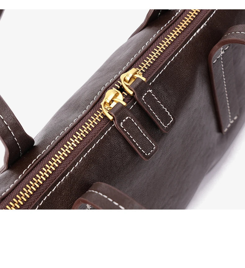Sac Satchel Slim Cuir Oil Wax Couture Contrastée
