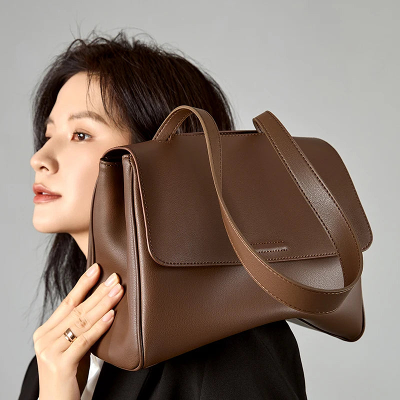 Sac Tote Cuir veritable Souple Rétro Luxe – Poche Flap