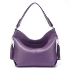 Zency Fashion Soft Real Genuine Leather Tassel Women's Handbag Ladies Shoulder Tote Messenger Hobo Bag Satchel Purple Green MYNELIA