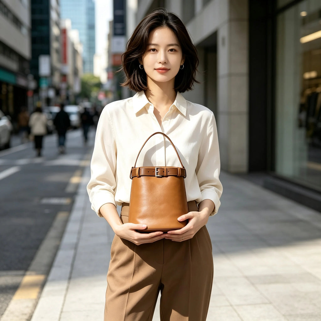 Sac en cuir cuir d’agneau véritable Femme – Doublure fourrure style luxe