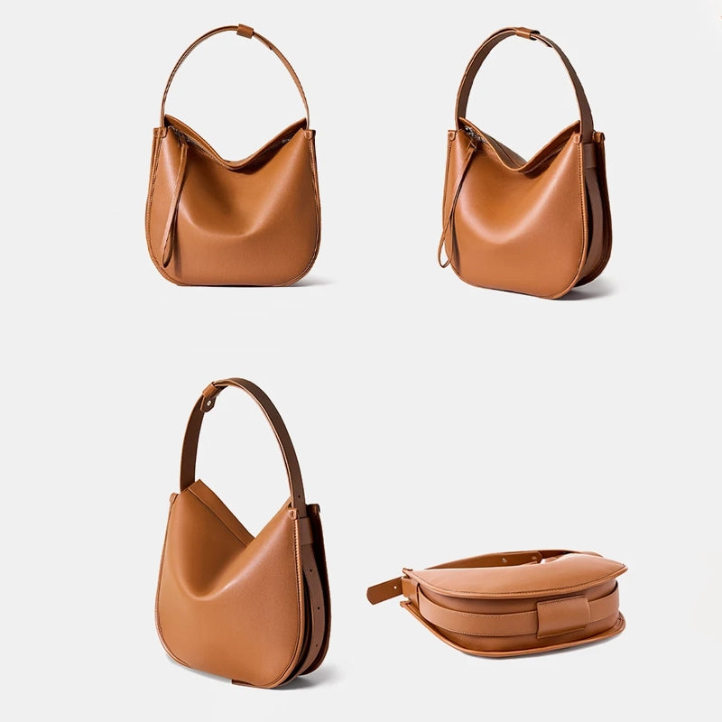 Sac Demi-Lune en Cuir Véritable Souple Vintage