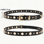 Ceinture femme en cuir PU – Rivets Dorés,Boucle Alliage, Style Fashion