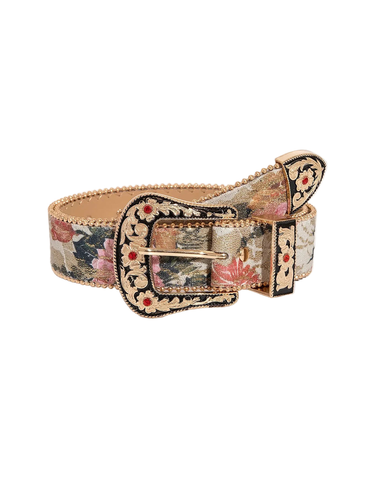 Ceinture femme en simili cuir PU à motif floral – Boucle ornée
