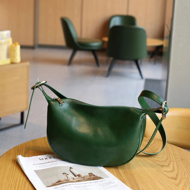 Sac Hobo cuir tanné végétal 100% Véritable  – Bandoulière