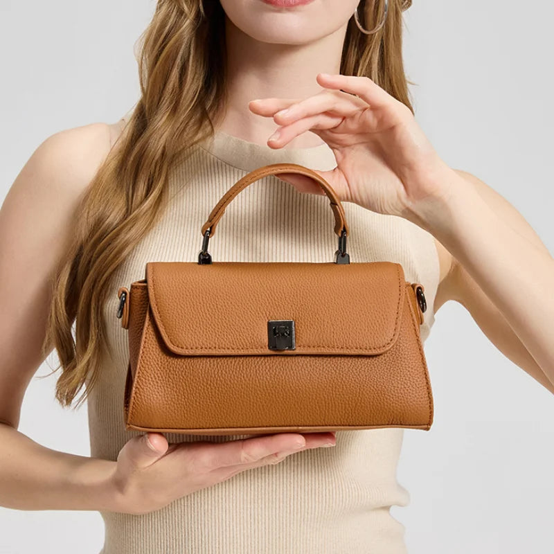 Sac à main en cuir grain Litchi Femme – Boucle Métal