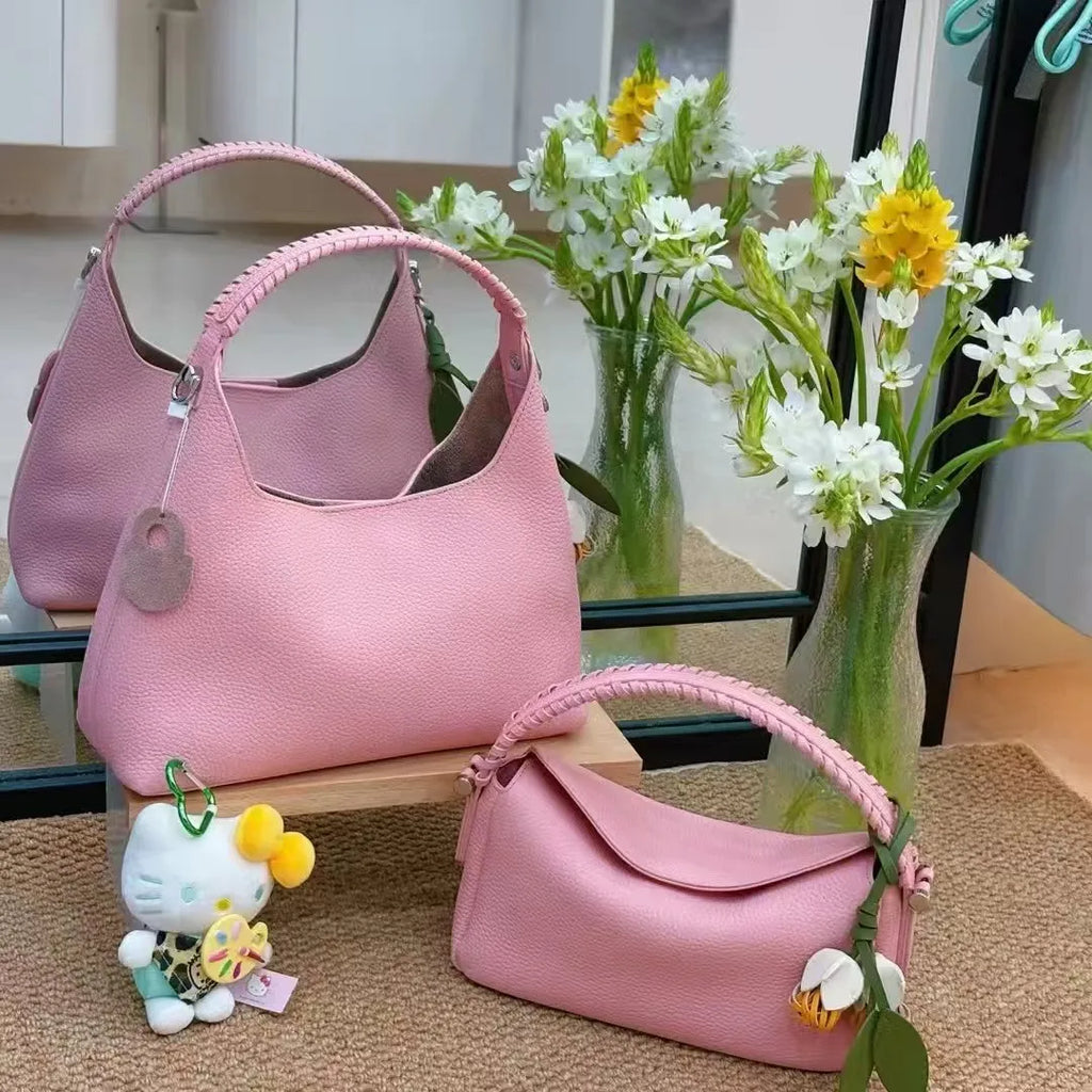 Sac bucket en cuir véritable grain supérieur – Style casual chic