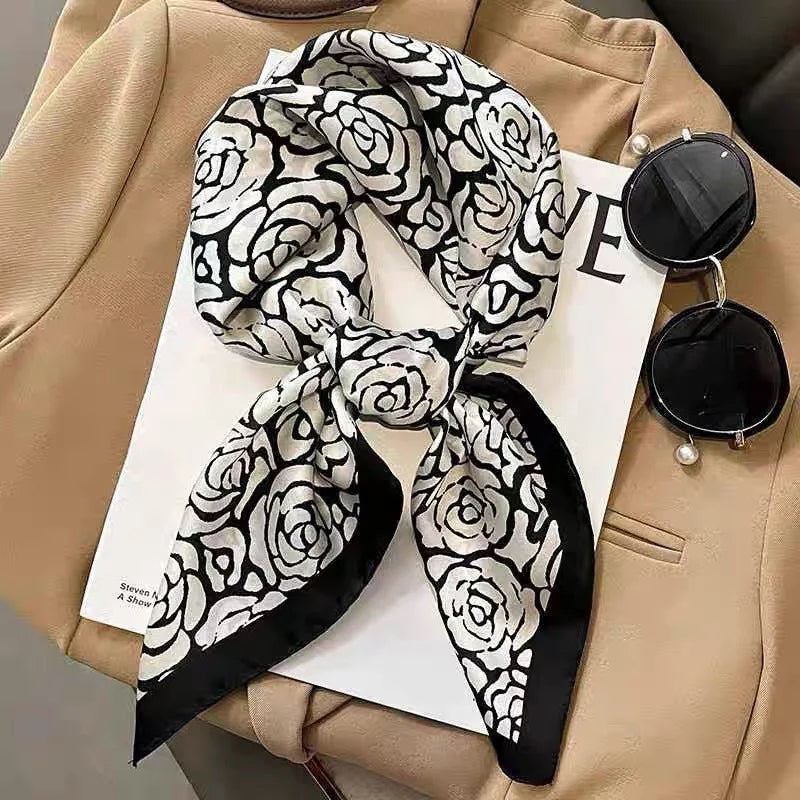 Fashion Luxury Brand 70cm Silk Square Scarf Women Satin Neck Tie Female Hair Bandana Headkerchief Shawl Wrap Hijab Echarpe MYNELIA