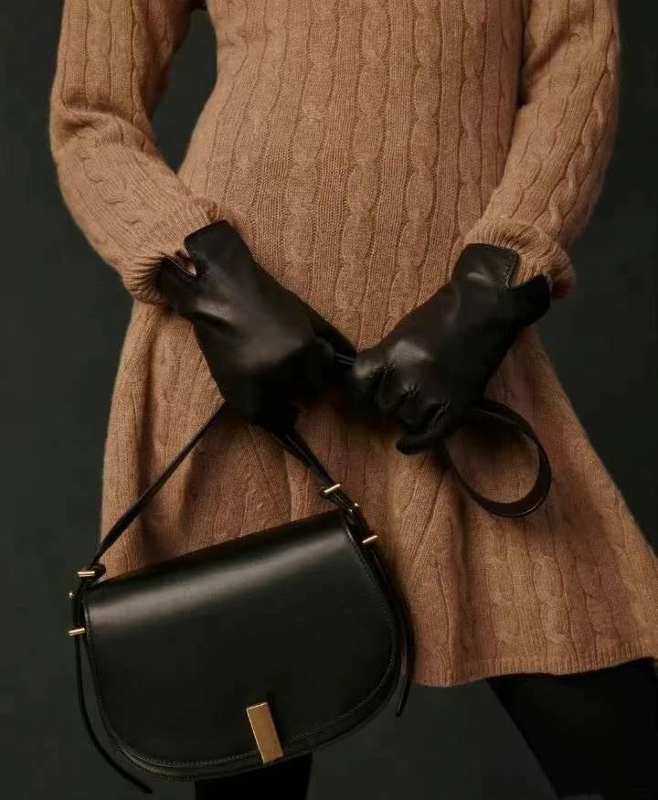 Design Damenmode lässige schlichte Umhängetasche Damen Leder Kupferschnalle Umhängetasche Echtes Leder Satteltasche weiblich