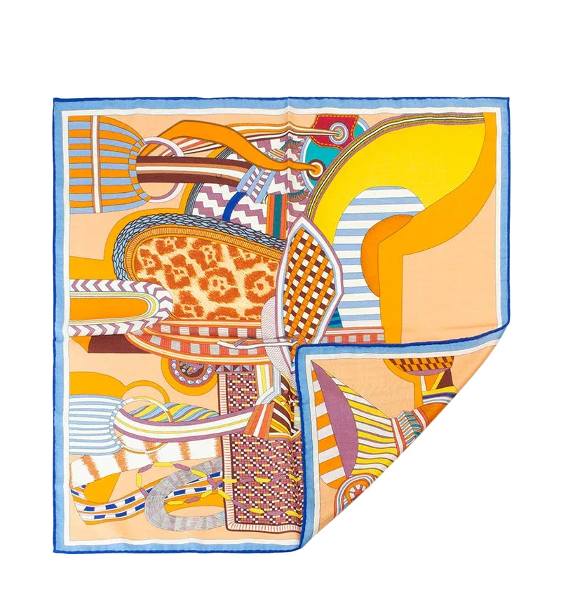 30% Silk 70% Wool Square Scarf 65*65cm Luxury Geometric Art Print Warm Winter Neck Wrap For Women MYNELIA