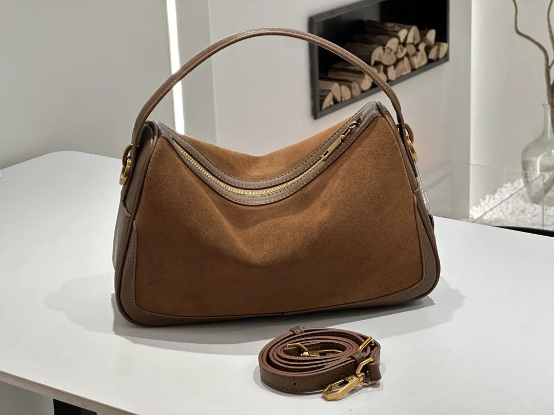 Sac en daim et cuir véritable-Tote Bag luxe bandoulière MYNELIA