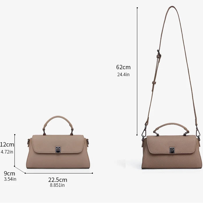 Sac à main en cuir grain Litchi Femme – Boucle Métal