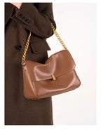 Sac Rabat Cuir Véritable Chaîne Dorée Verrou Flap