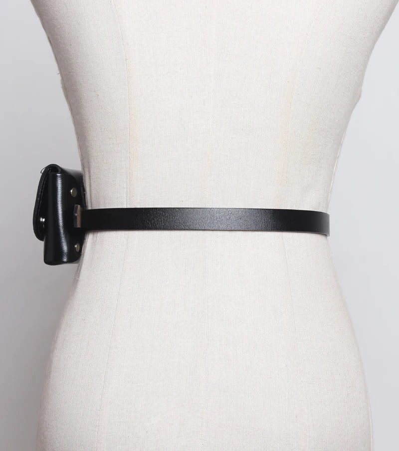 Ceinture cuir véritable avec pochette – Style Coréen Minimaliste