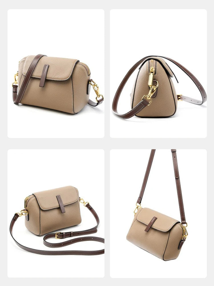 Sac bandoulière en cuir de vache véritable-Fermeture Zip & Finitions dorées MYNELIA