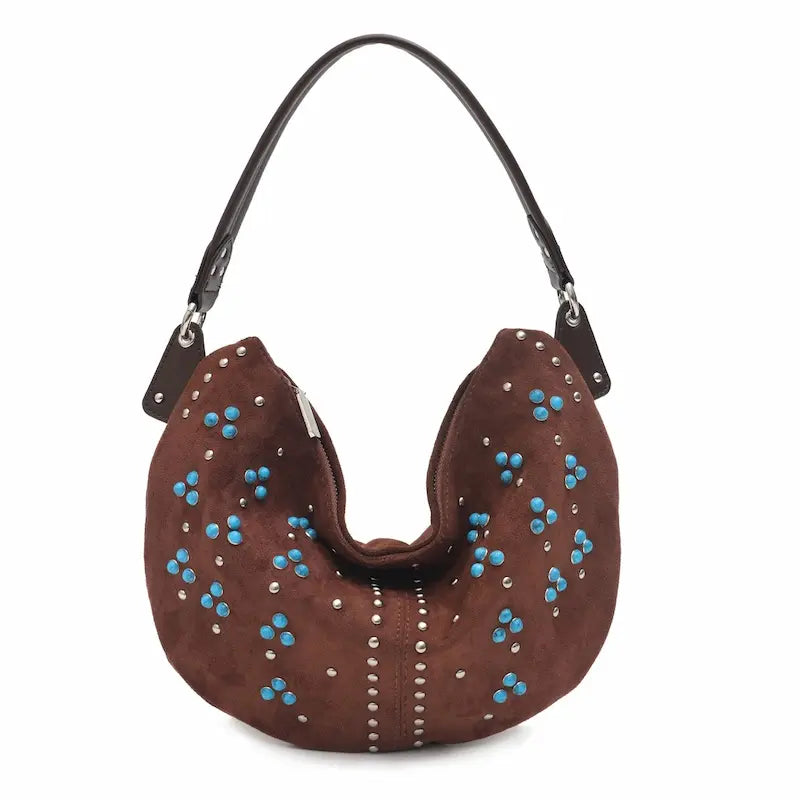 Sac à main demi-lune en daim avec rivets -Style rétro MYNELIA
