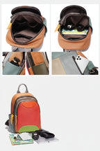 Leder-Patchwork-Rucksack – 7 Fächer & mehrfarbige Edition