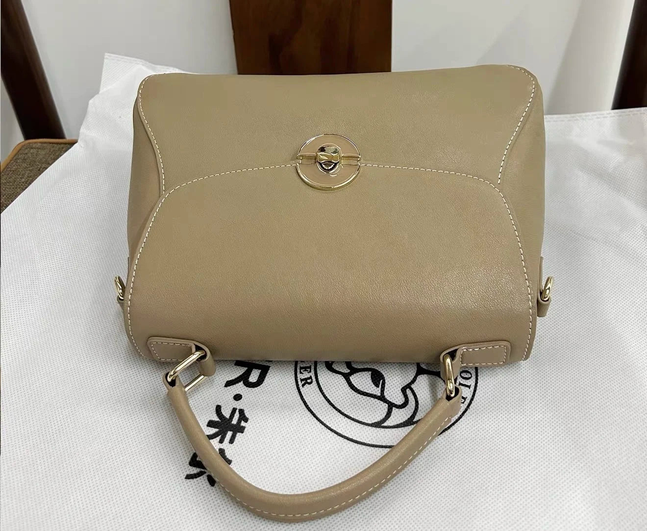 Sac tote fuir véritable fait main – Kaki & Bleu