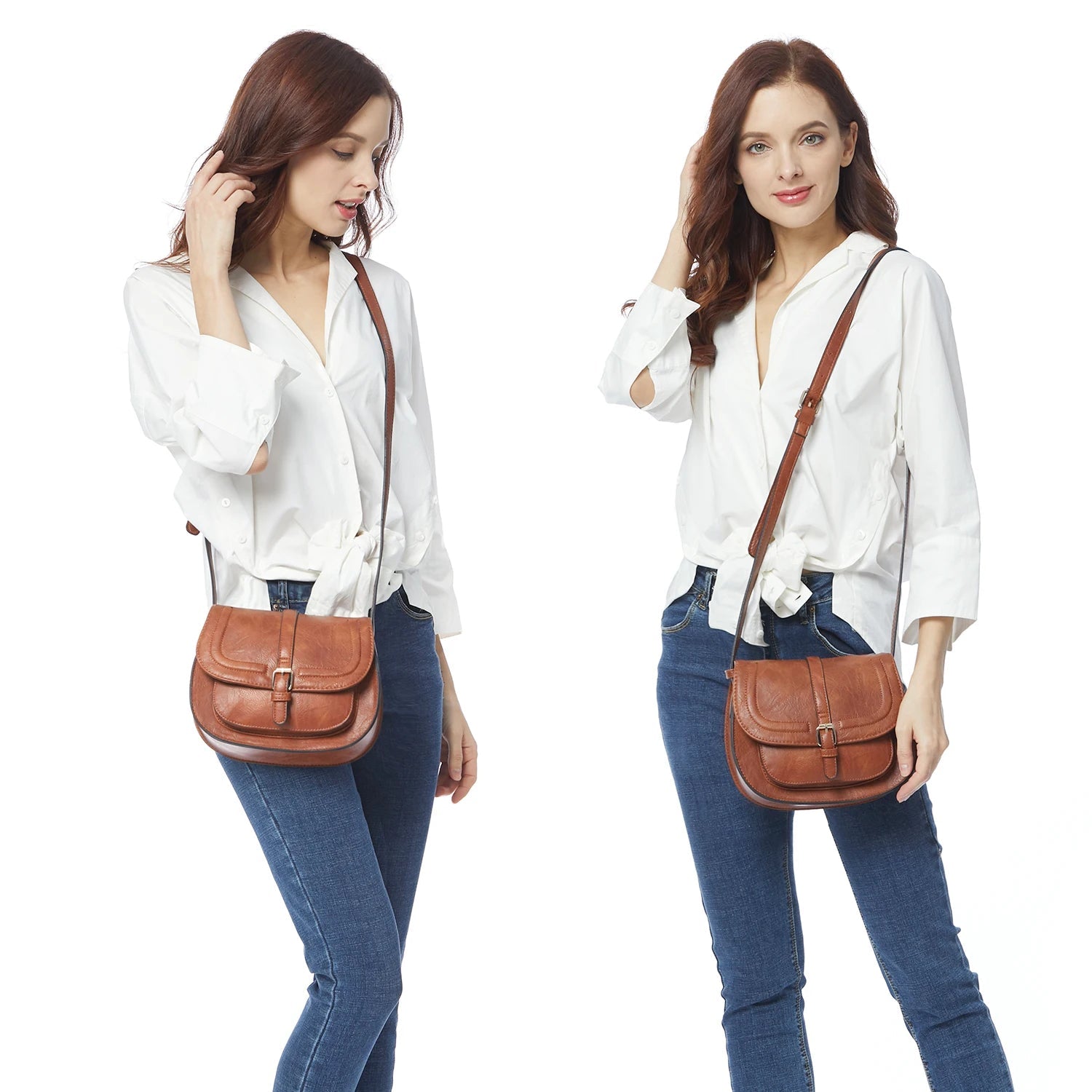 Sac à main Crossbody Cuir PU – Style Boho Selle,Décoration Frondée MYNELIA