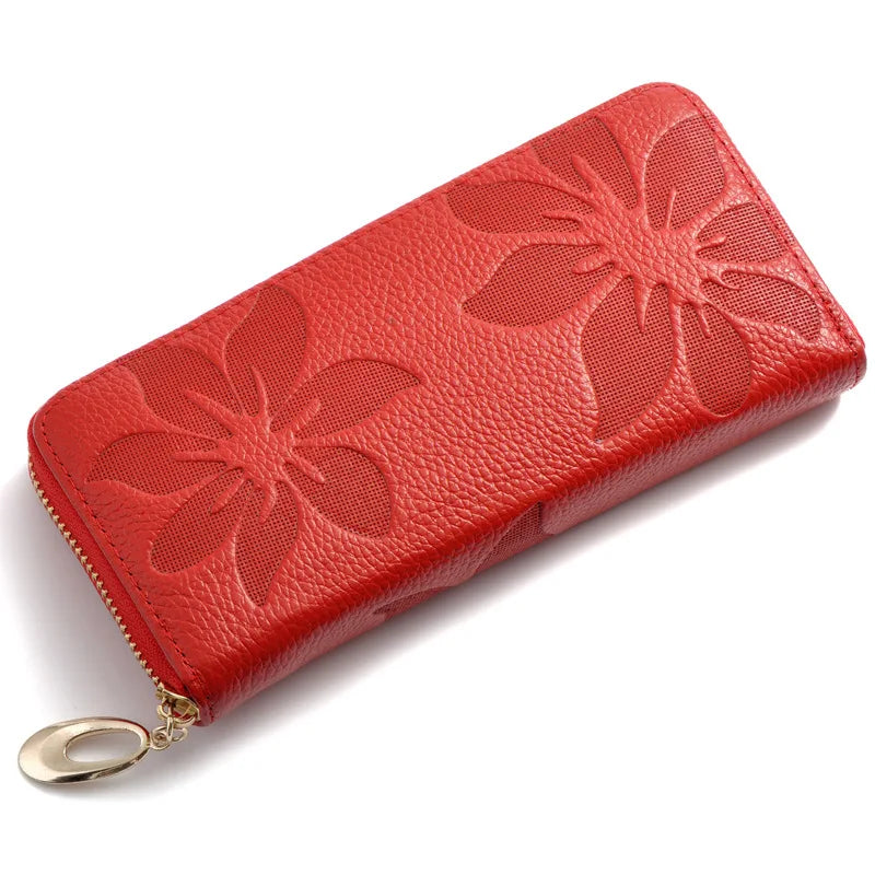 Portefeuille long Femme en cuir Véritable – Zippé, Floral & Multifonction MYNELIA