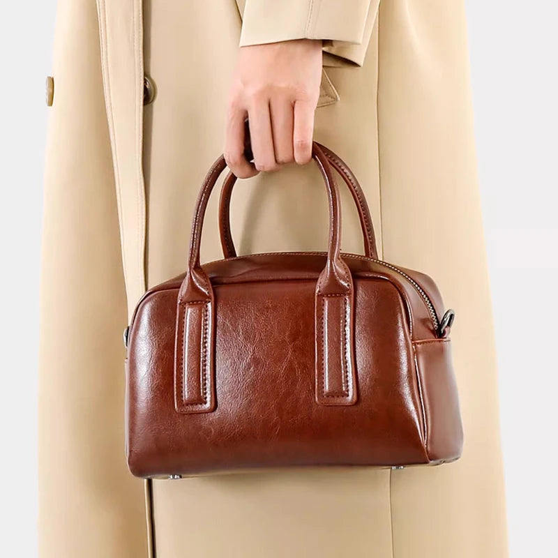 Sac Bowling cuir ciré véritable Femme – Crossbody Luxe