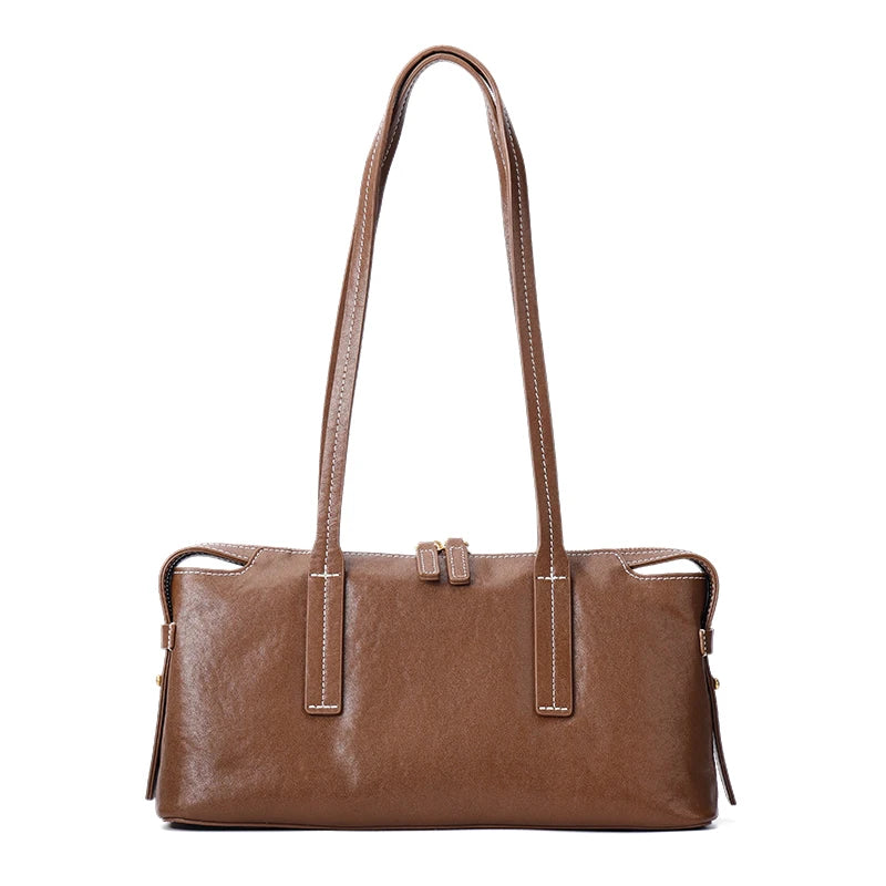 Sac Satchel Slim Cuir Oil Wax Couture Contrastée