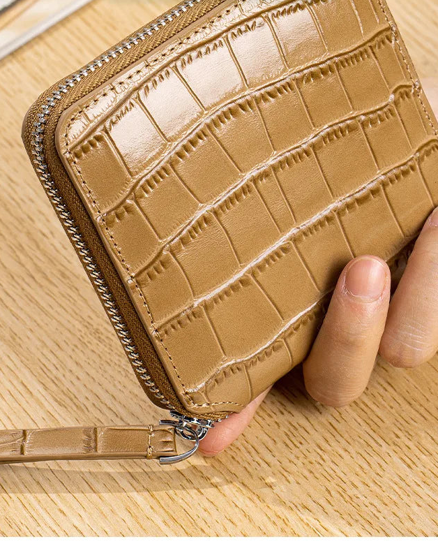 Portefeuille en cuir véritable – Motif alligator, protection RFID,8 compartiments
