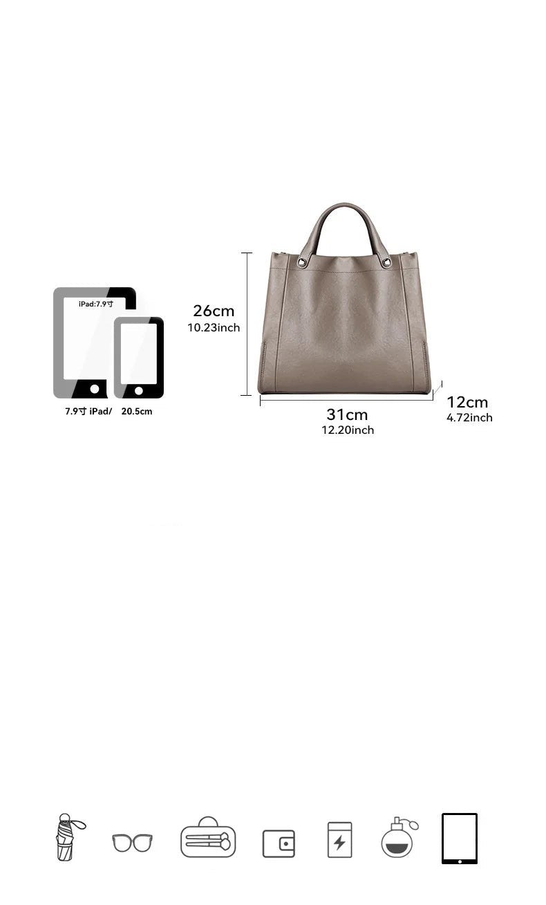 Sac cabas souple en cuir véritable à poches intérieures