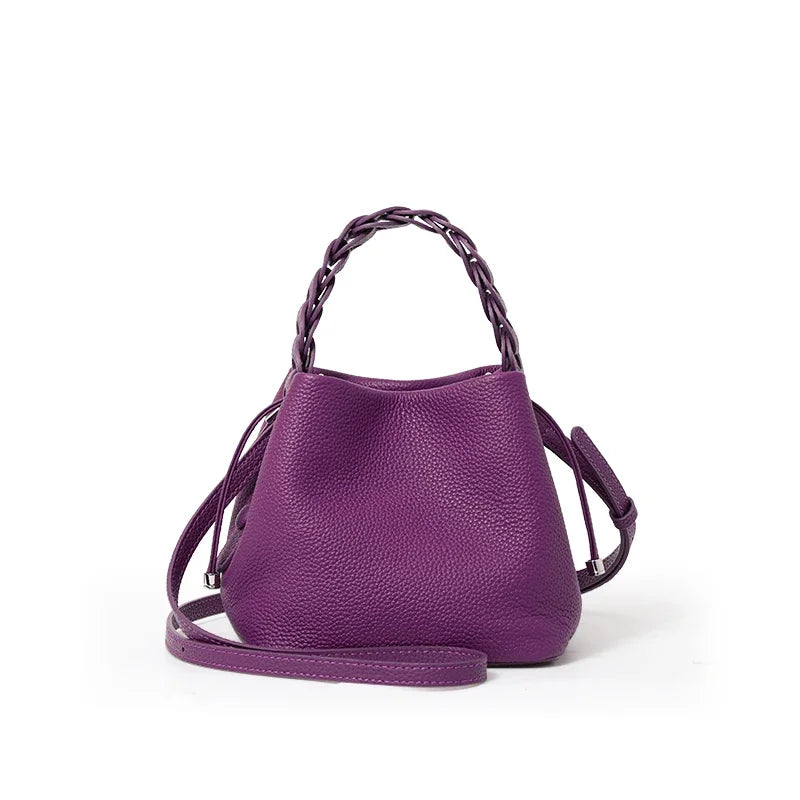 Sac seau cuir femme – Anse Tressée & Bandoulière réglable Style Casual Chic
