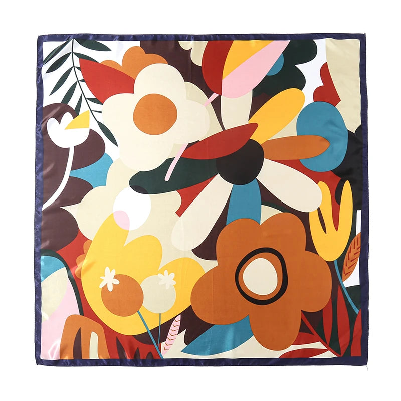 Foulard carré femme en polyester satiné – Motif floral 90 × 90 cm