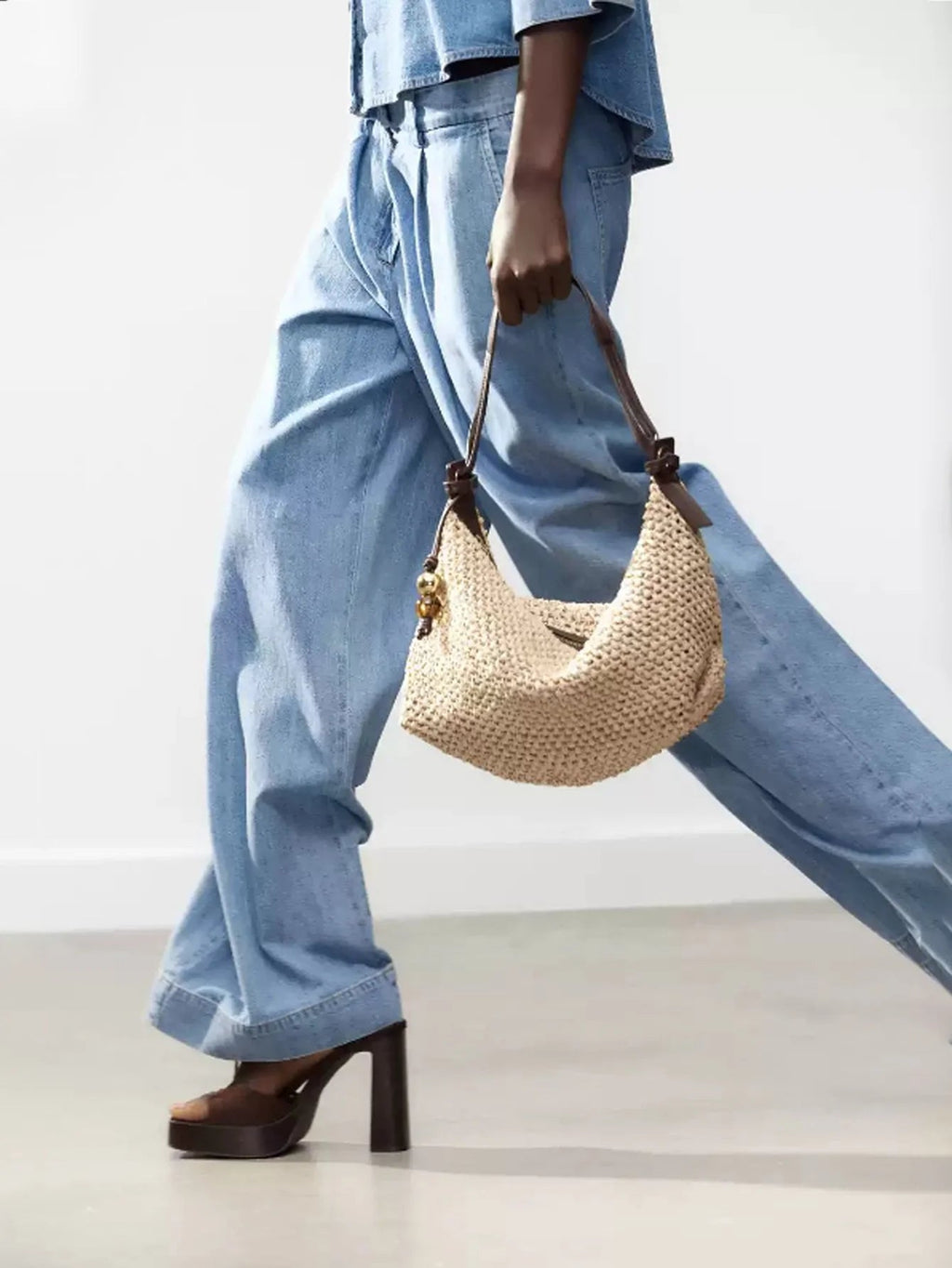 Sac à main tote Tressé Champagne — Grand Cabas Femme | Épaule & Main MYNELIA