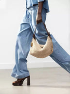 Sac à main tote Tressé Champagne — Grand Cabas Femme | Épaule & Main MYNELIA