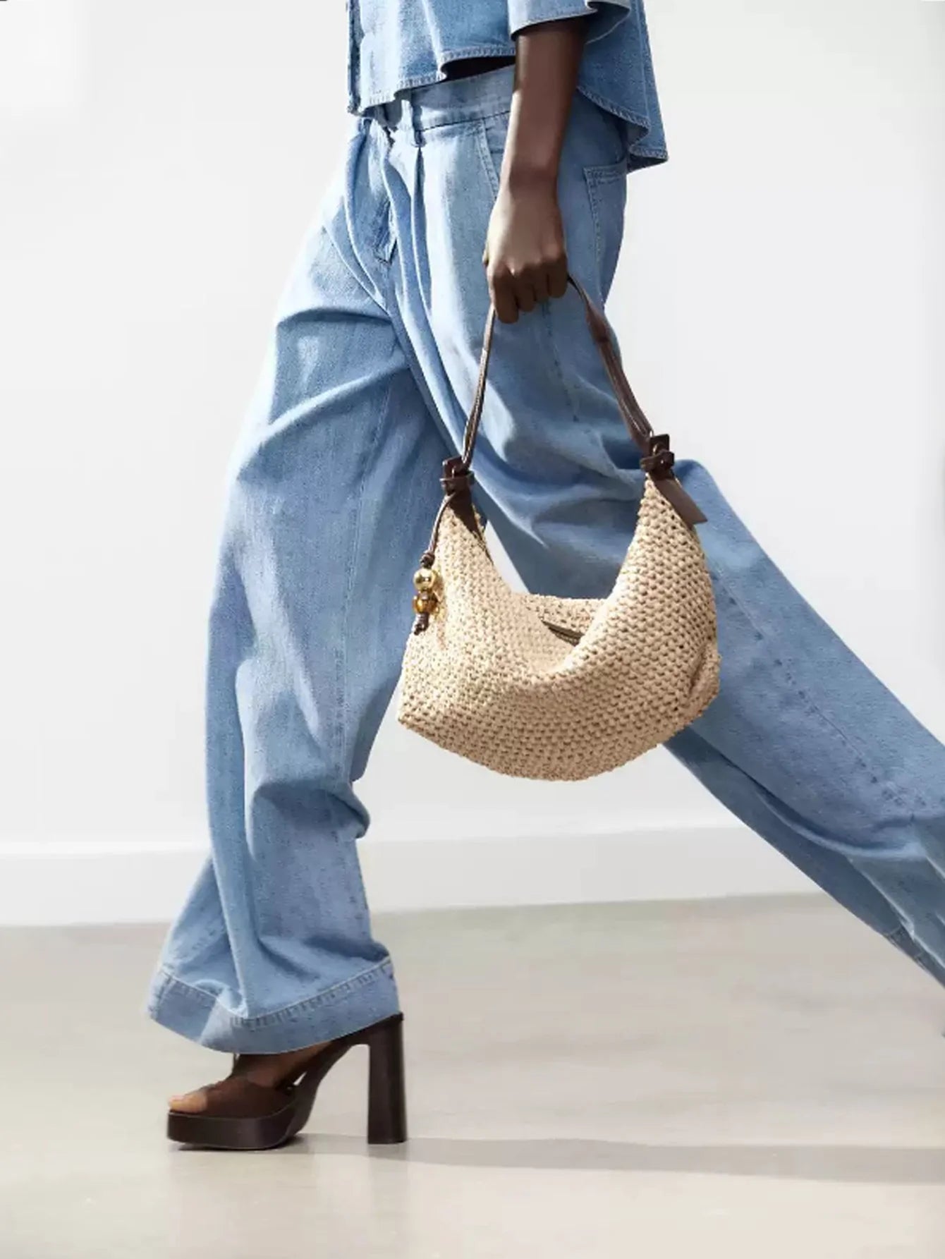 Sac à main tote Tressé Champagne — Grand Cabas Femme | Épaule & Main MYNELIA