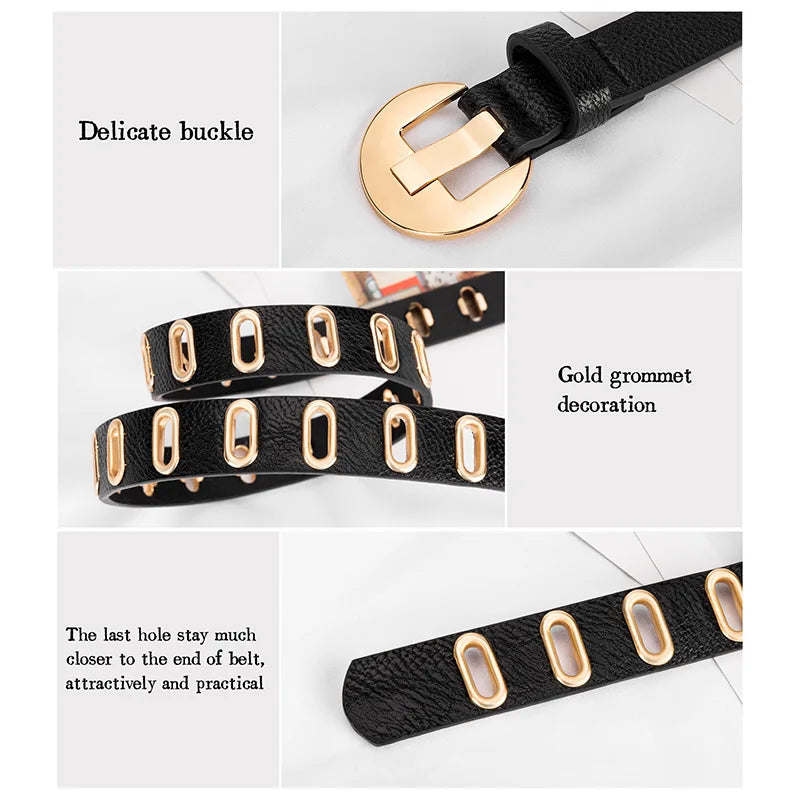 Ceinture en Cuir PU Style Grunge Punk – Boucle alliage, Longueurs ajustables