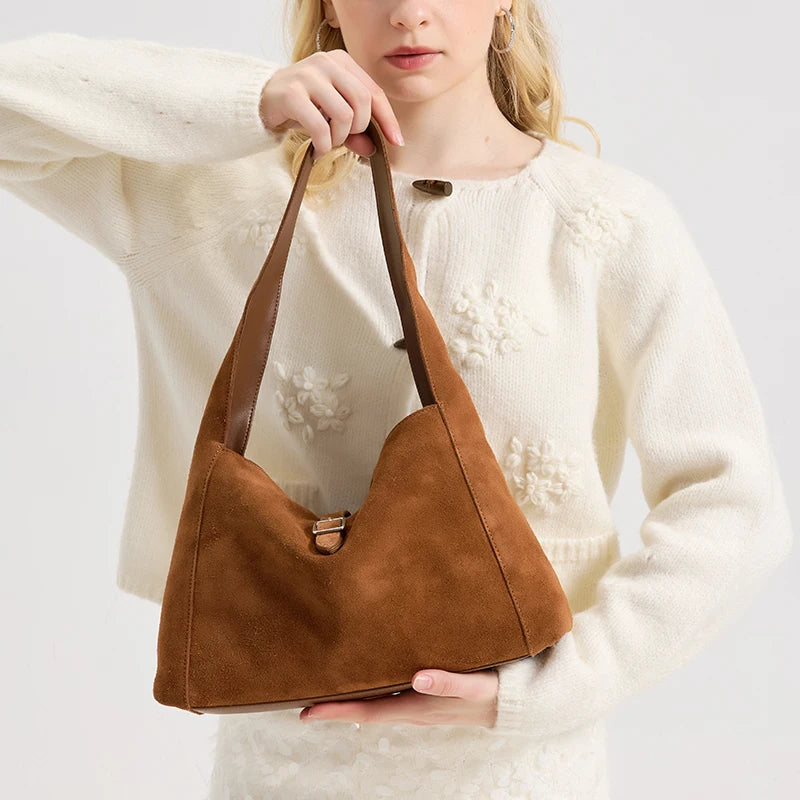 Sac bandoulière cuir suédé – Style Satchel Automne Hiver MYNELIA