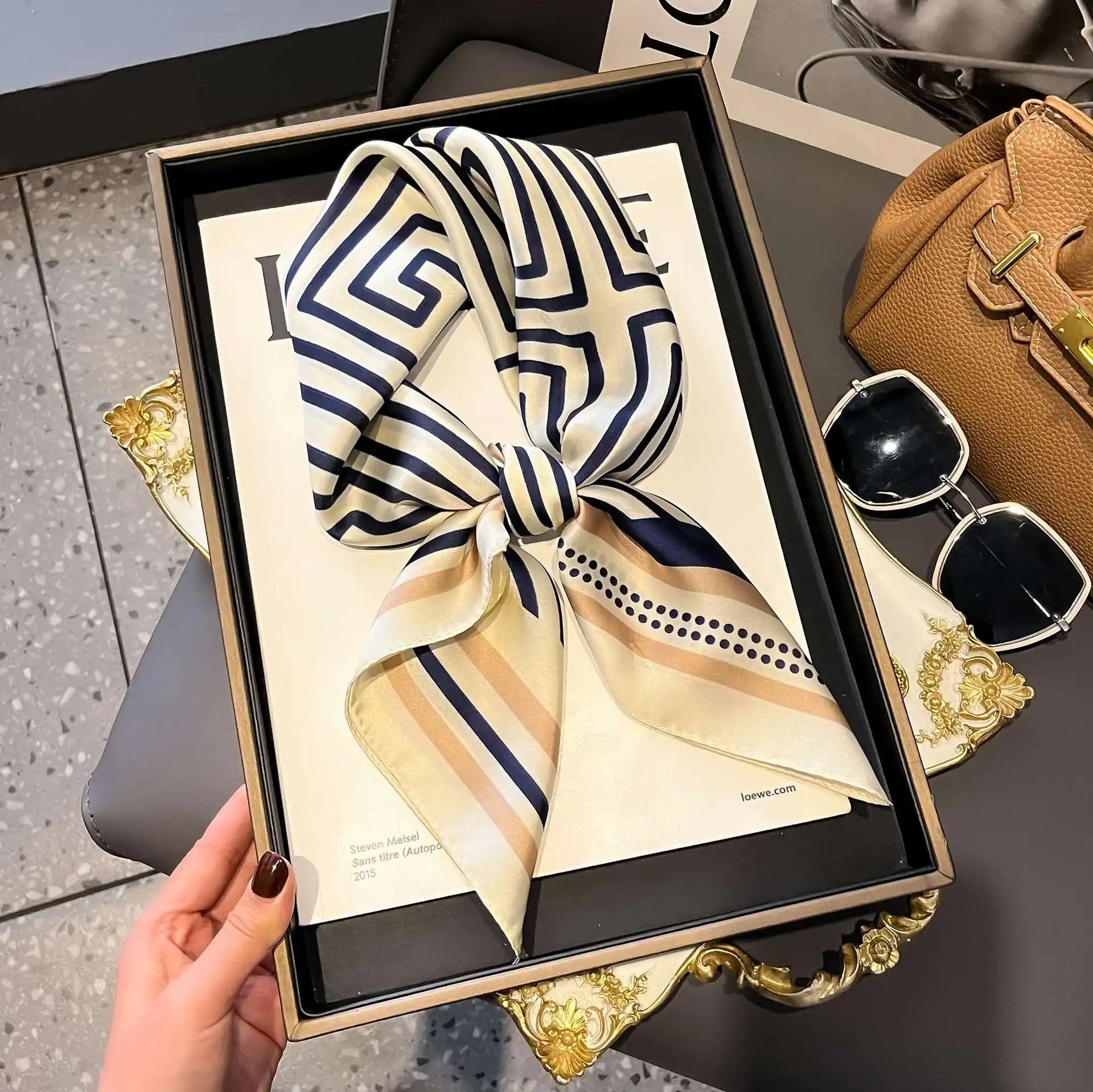 Fashion Luxury Brand 70cm Silk Square Scarf Women Satin Neck Tie Female Hair Bandana Headkerchief Shawl Wrap Hijab Echarpe MYNELIA