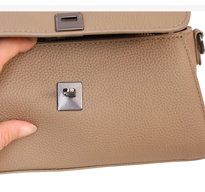 Sac à main en cuir grain Litchi Femme – Boucle Métal
