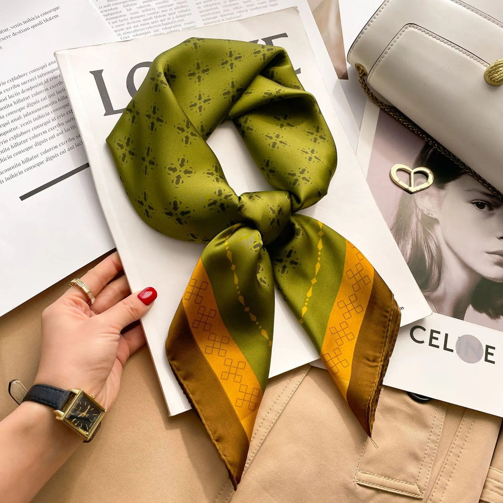 70cm Neckerchief Female Luxury Square Scarf for Women Silk Feeling Shawl Satin Hijab Wraps Hair Bands Ribbon Headband Bandann MYNELIA