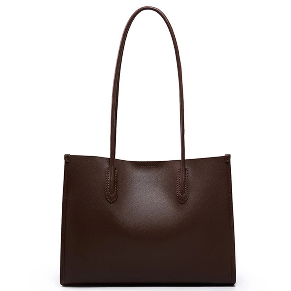 Light Brown 2025 Women OL Handbag Genuine Leather Ladies Shoulder Purse Big Tote Bag Large Capacity Shopper Bags Pocketbooks MYNELIA