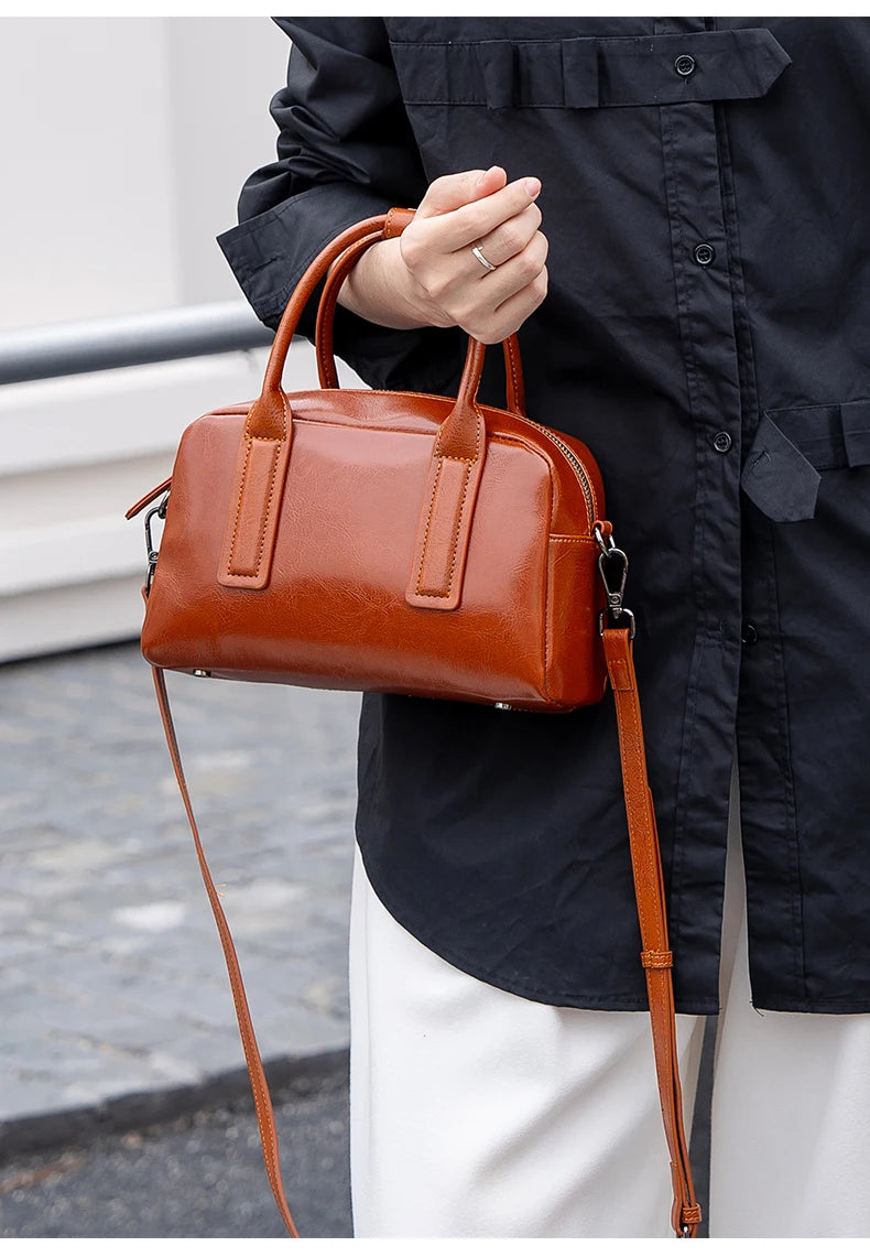 Sac Bowling cuir ciré véritable Femme – Crossbody Luxe