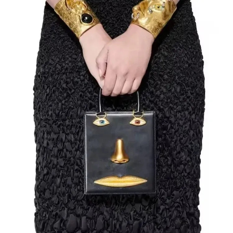 Sac bandoulière femme à visage décoratif et yeux bijoux
