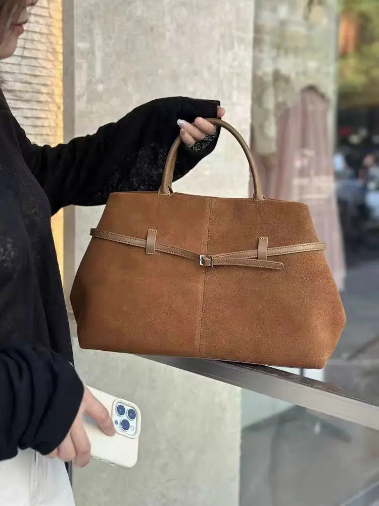 Sac cabas en cuir véritable –Style luxe, porté épaule ou main