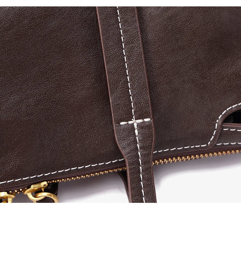 Sac Satchel Slim Cuir Oil Wax Couture Contrastée