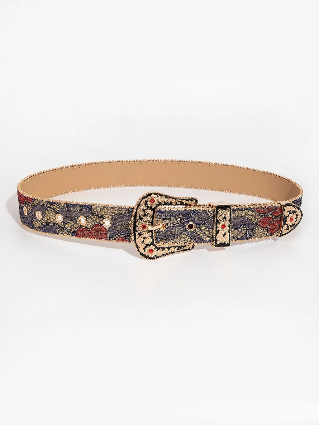 Ceinture femme en simili cuir PU à motif floral – Boucle ornée