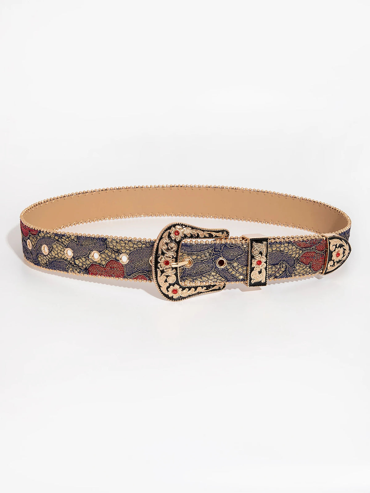 Ceinture femme en simili cuir PU à motif floral – Boucle ornée