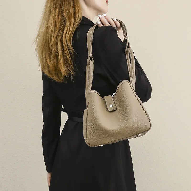 Genuine Leather Women's Shoulder bag niche design fashion lady's basket bag soft cowhide bucket bag handbag for women MYNELIA