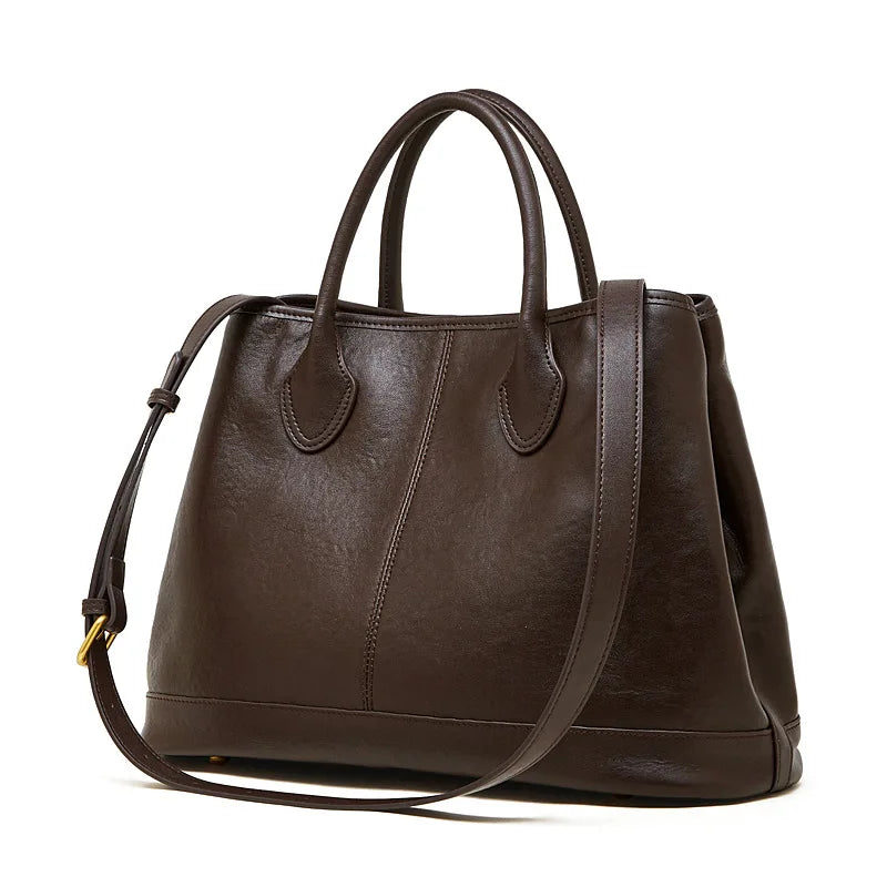 Sac à main tote en cuir véritable avec rivets -Grande Capacité, Style Vintage MYNELIA